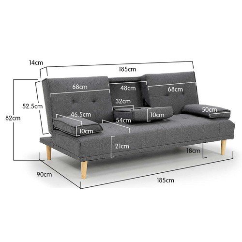 NNEDPE Sarantino Linen Fabric Sofa Bed Lounge Couch Futon - Dark Grey - 第 9/9 張圖片