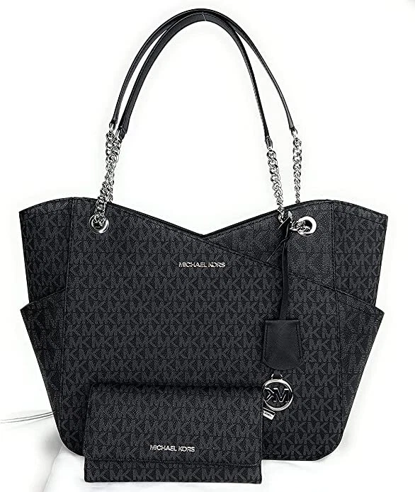 MICHAEL Michael Kors Jet Set Travel Large Chain Shoulder Tote bundled with  Michael Kors Jet Set Travel Trifold Wallet