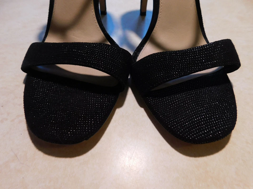 $200 sz 10 Via Spiga Tiara Black Metallic Cross Ankle Strap High Heel Sandal EUC - Image 3 of 4