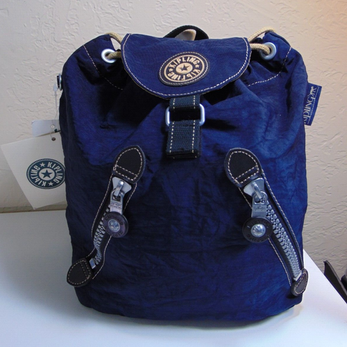 Kipling Vintage When Mini Backpack True Blue Nylon Navy Blue w/ Black