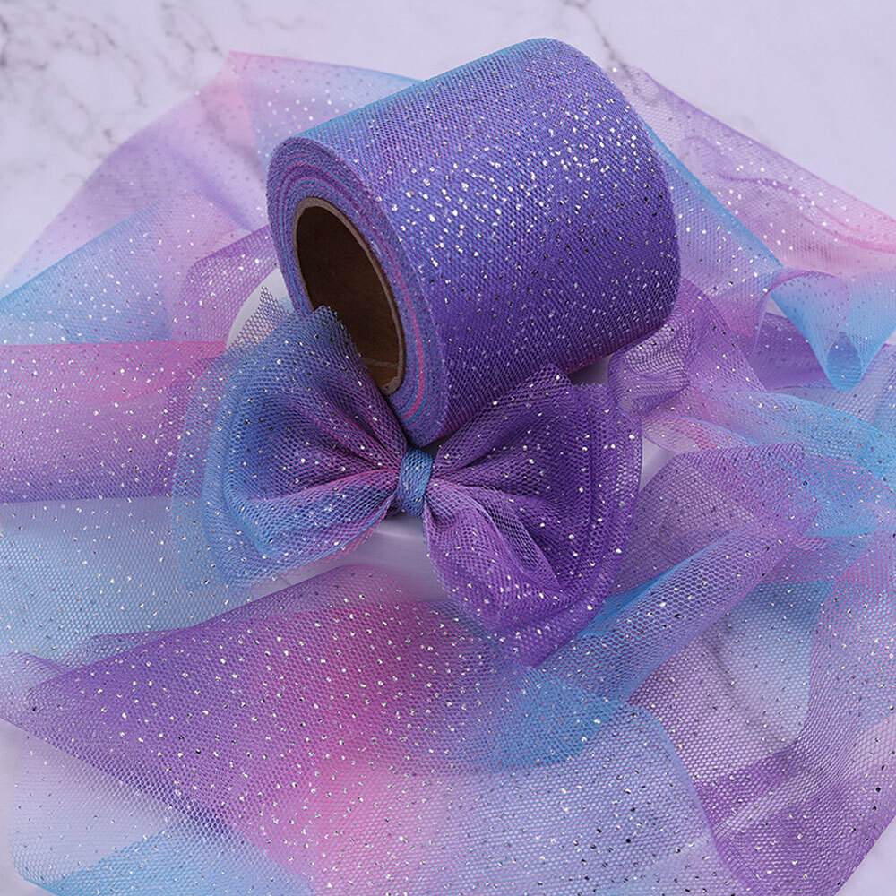 DIY Multicolor Rainbow Mesh Ribbon Craft Bowknot 5yard 6cm Silver 