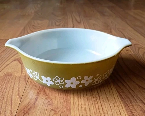 Pyrex USA #471 Spring Blossom 1-Pint Green Casserole Dish Vintage, no Lid