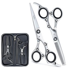 Hair Cutting Scissros & Hair Thinning Scissors Set with Leather Pouch for Barber