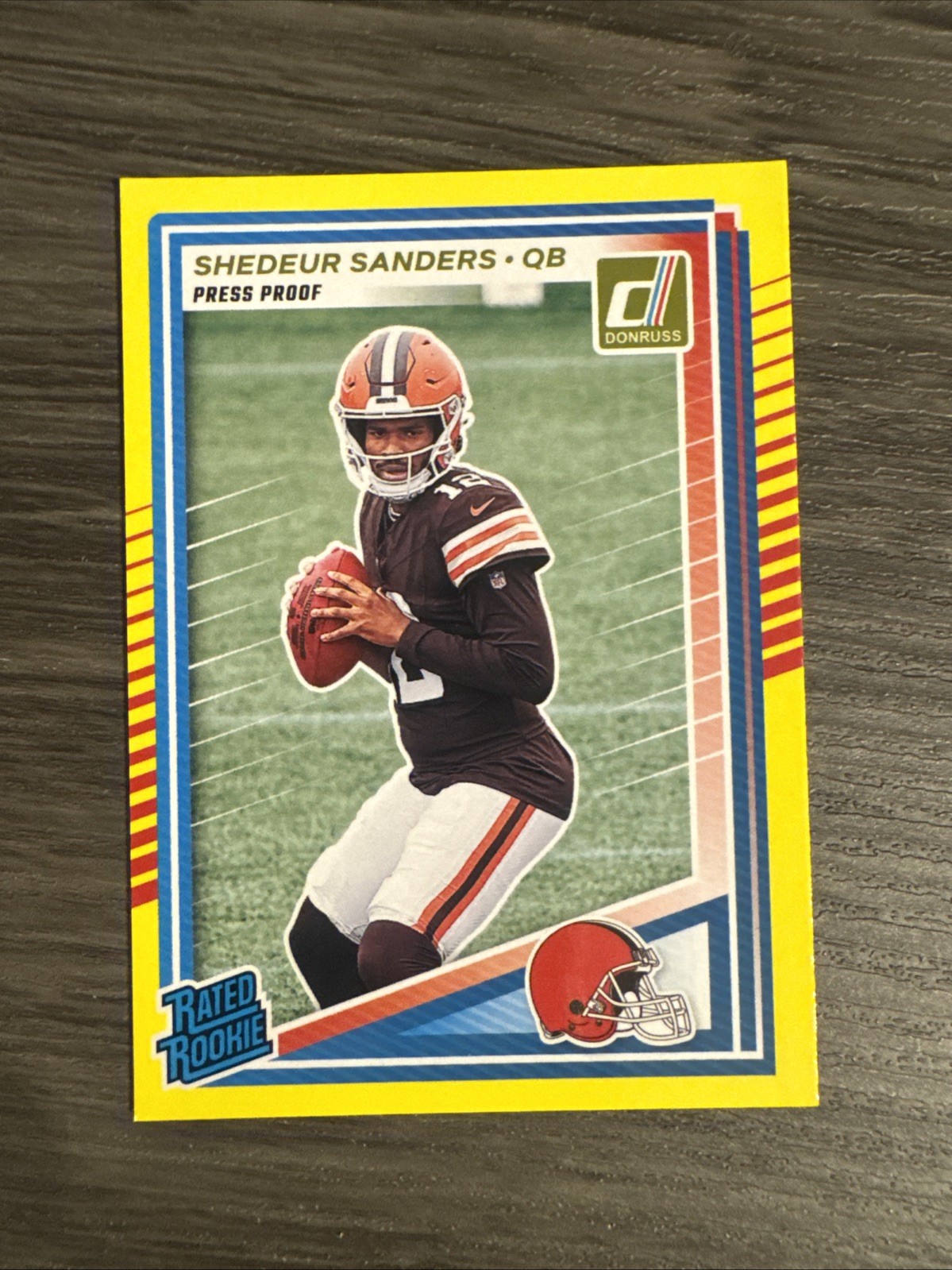 Shedeur Sanders Yellow Press Proof 2025 Panini Donruss Rated Rookie Card RC 306