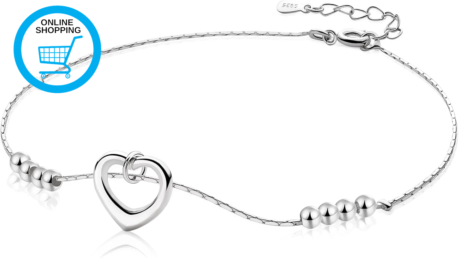 925 Sterling Silver Indian Heart Love Beaded Ankle Bracelets Anklet for Women