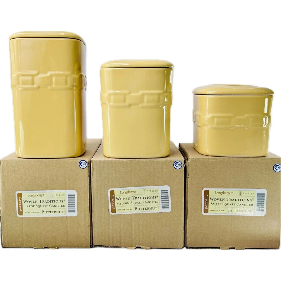 Juego de 3 cajas de botes cuadrados Longaberger Pottery Butternut Woven Traditions Foto 2 de 4