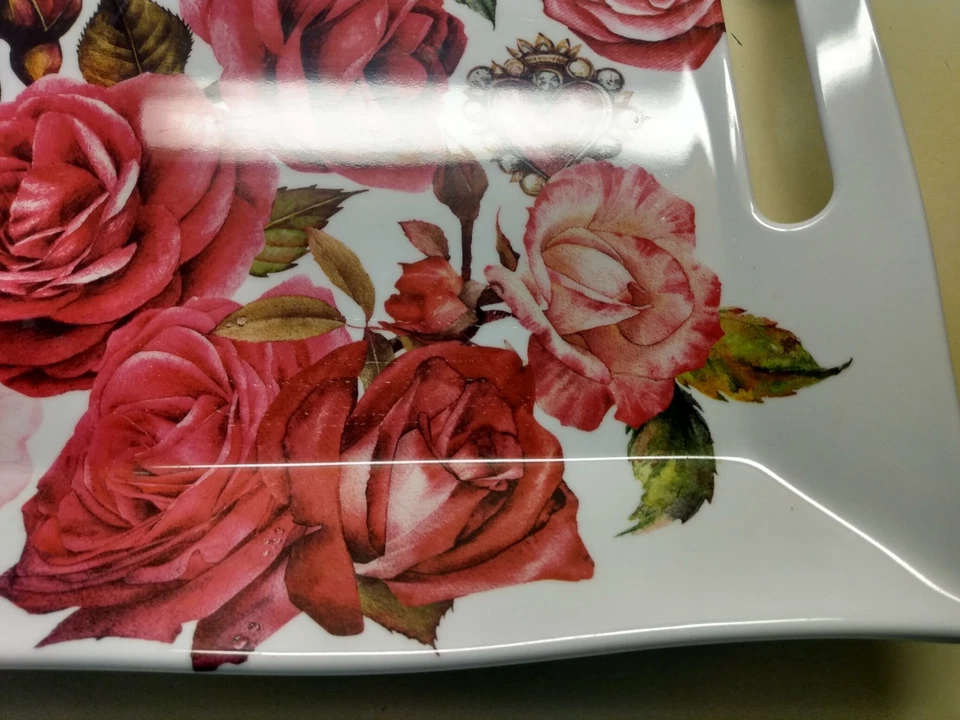Michel Design Royal Rose Large Rectangular Handled Melamine Serving Tray Roses  - Image 3 of 4