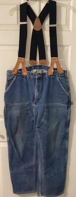 VTG Carhartt MENS 40x32 B07 DNM Double Knee Denim Logger Jeans w/ Susp Union USA