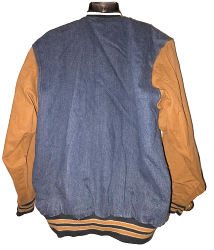 Fourcast Men’s Blue Tan Varsity Jacket Denim Size XL M014A image 3