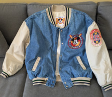 Vintage Disney Mickey Mouse Denim Letterman Varsity Jacket Embroidered 90s XL