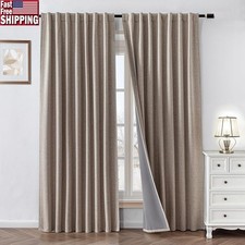 Blackout Curtains Thermal Insulation Faux Linen Easy Care Rod Pocket Back Tab US