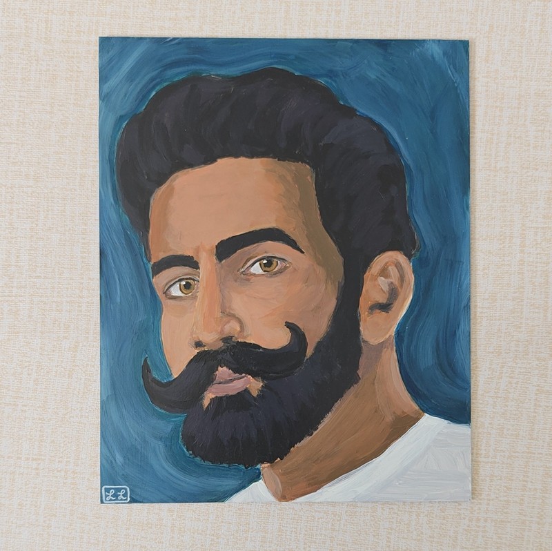 Original Portrait Painting Bearded Man 8x10 Acrylic on Board Figurative Art