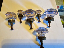 6-Pack Clear Round Glass Cabinet Knobs w/ Bronze Metal Bases Antique Vintage