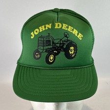 Vintage John Deere Hat Cap Snap Back Youth Green Tractor Graphic Mesh Rope Brim