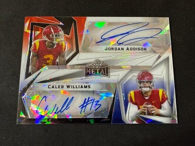 CALEB WILLIAMS JORDAN ADDISON TRUE 1/1 DUAL AUTO LEAF METAL FOOTBALL 2023