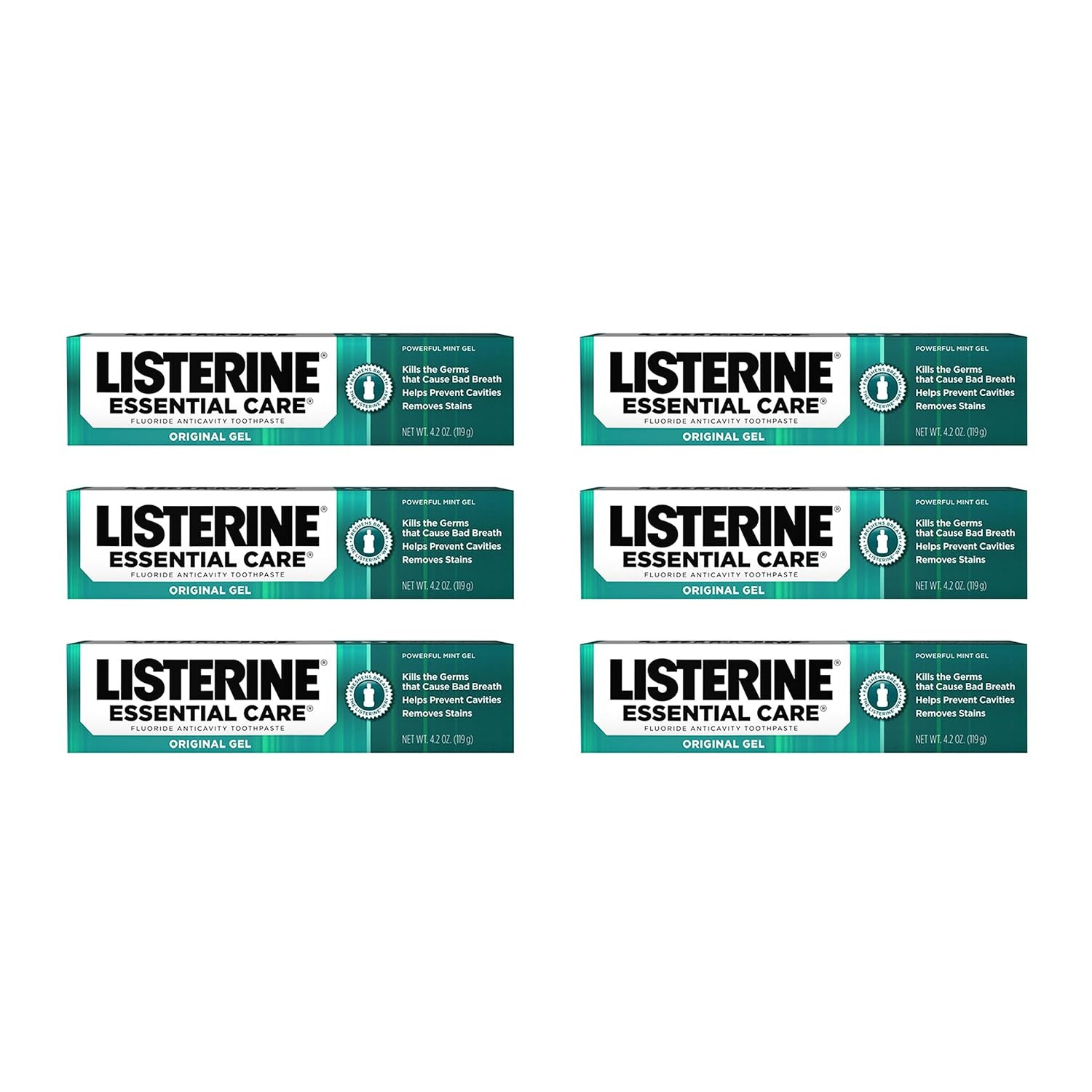 Listerine Essential Care Fluoride Toothpaste Pack of 6 Mint 4.2 oz Fresh Breath