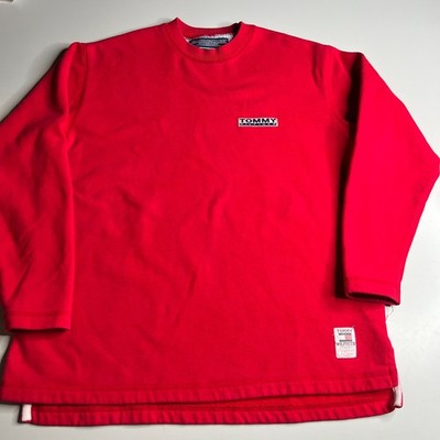 Vintage Tommy Hilfiger Red Crewneck Sweatshirt Spellout Patch Logo Size M