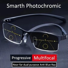 Photochromic Gunmetal Progressive Multifocal Reading Glasses Anti-blue Magnifier