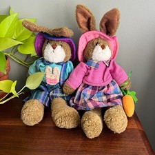 Vintage Russ Berrie Buttons Jumpers Grandmother Granddaddy Bunny Plush Set