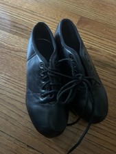 Tap Dance Lace Up Shoes Size 4Y Black With Black Laces EXCELLENT