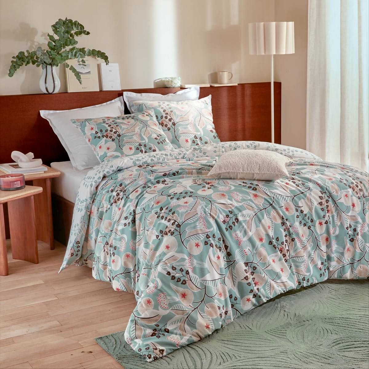 Parure de Lit Végétal Marin Vert Céladon pour une Chambre Zen