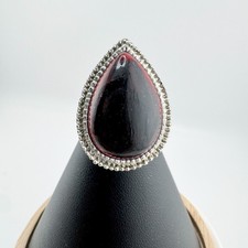Vintage Silver Tone Teardrop Wood Ring Boho Rustic Statement Tribal Unique