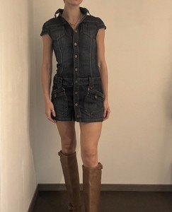 Vintage 00’s Y2K Denim Collared Mini Dress With Poppers 