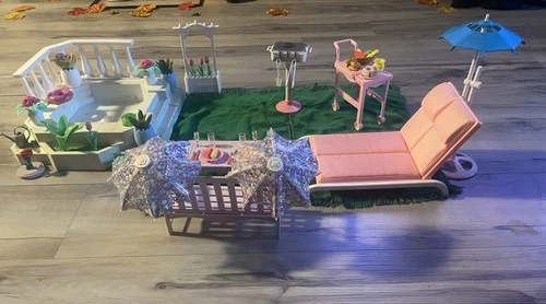 1996 Vintage Barbie Flower Garden Play Set & Bubbling Spa Lot Incomplete +EXTRAS