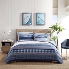 Nautica Addison Cotton Blue 3 Piece Quilt Set-Full/Queen