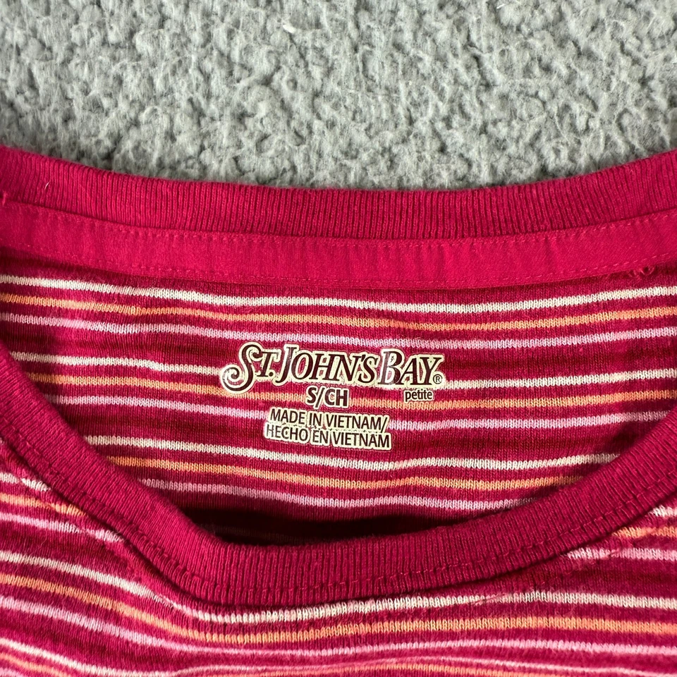 St Johns Bay 多色女式 S 条纹棉休闲短袖铃铛衬衫 — 第 4/4 张图片