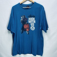 Stussy Ride With Us Graphic T-Shirt Men's XL Blue Short Sleeve Skate Streetwear