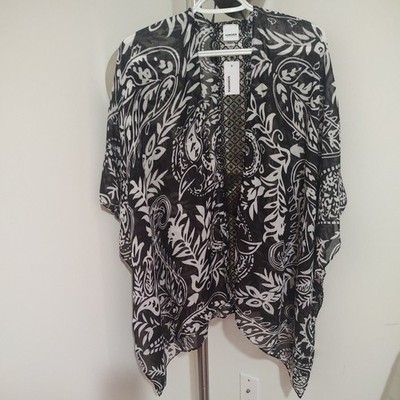 NWT Sonoma Goods for Life Women Black/Gray Paisley Crochet Kimono One Size 
