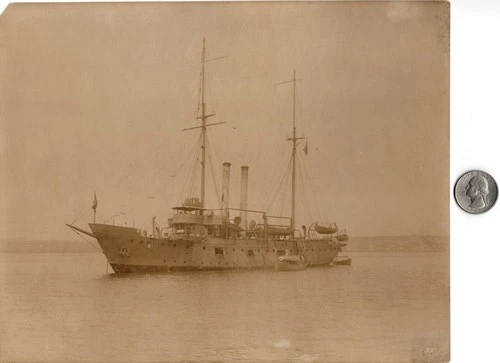 WW1 WWI American US Navy USN Military Press Photo Early Transport Ship in Harbor