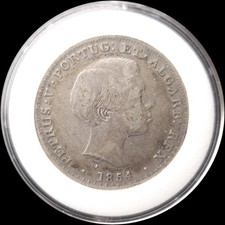 1854 Portugal 500 Reis Pedro V Silver Coin VF+ Single Year Toned!!