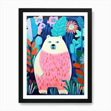 Cute Polar Bear In The Jungle, Mati Framed Wall Art Poster Canvas Print Picture