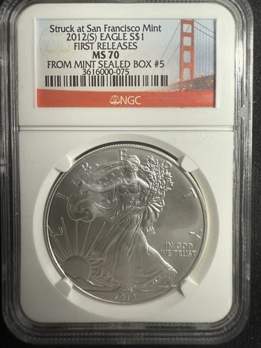 2012 (S) SILVER EAGLE NGC MS70 STRUCK AT SAN FRANCISCO FROM MINT SEALED BOX #5