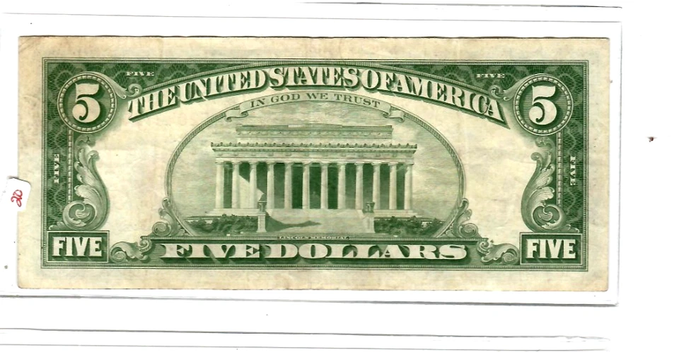 $5 "UNITED STATES NOTE" 1963  (ALTERED)   $5  1963 (YELLOW)  UNITED STATES NOTE - Image 3 of 3
