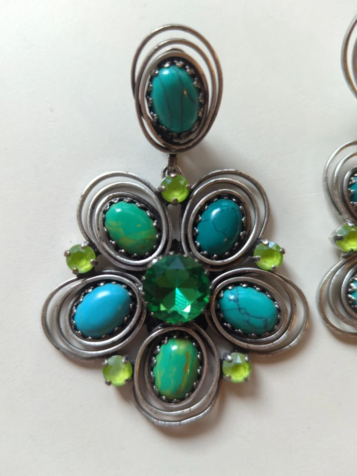 Konplott Boho Twist  Grün große Clips  9,5 cm Atik Silber Ohrhänger Ohrringe - Bild 2 von 4