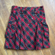 Vintage Heavy Cotton Plaid Kilt Size 34 Red Plaid