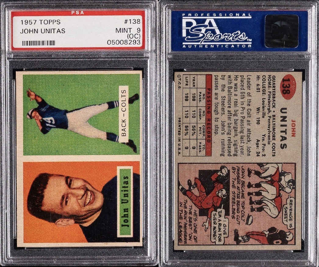 1957 Topps Johnny Unitas RC #138 PSA 9 (oc) MINT “POP 9” Super High Value Card view 4