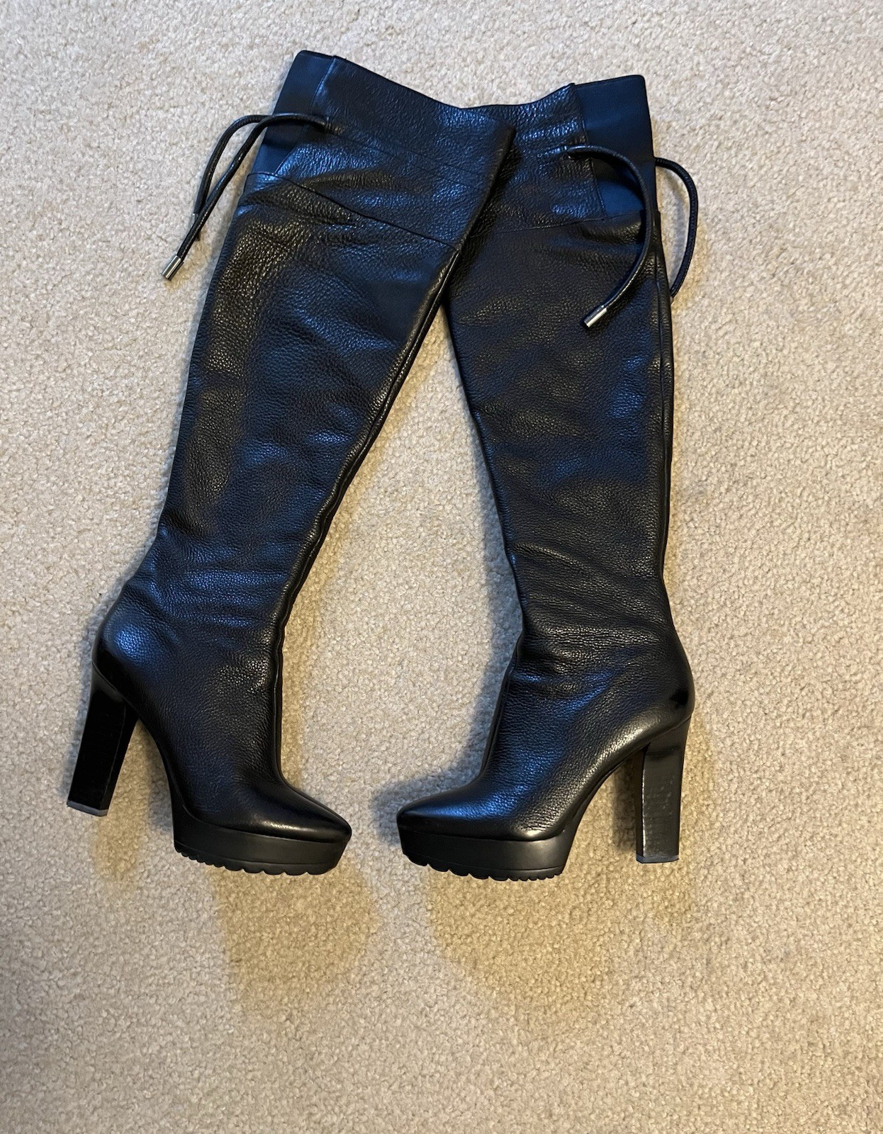 Calvin Klein black leather Knee High boot BRYNN WAXY TUMBLED L Size 7.5