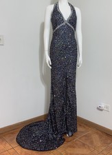 Prom Gown Sequin Halter Womens Maxi Dress Mermaid Slit Train Sparkly Gala Size 2
