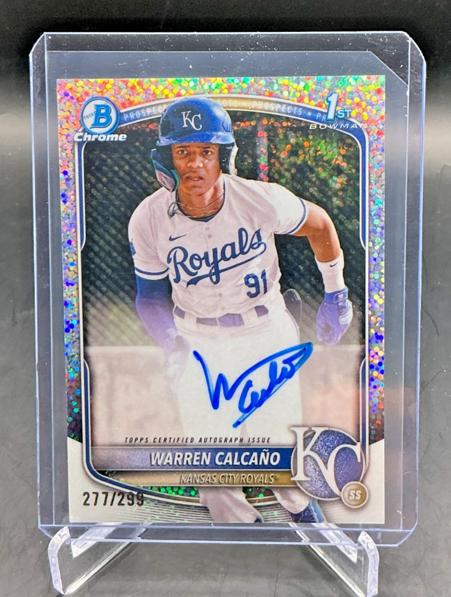 2025 Bowman Chrome WARREN CALCANO 1st RC Speckle Refractor AUTO 277/299 Royals