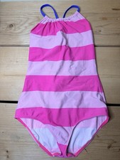 Mini Boden Girls Swimsuit Pink Striped Cross-back one piece sz 13-14 Colorful