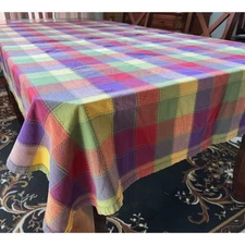 World Market Color Squares Tablecloth 82” X 55” Baseball Stitch Design Plaid