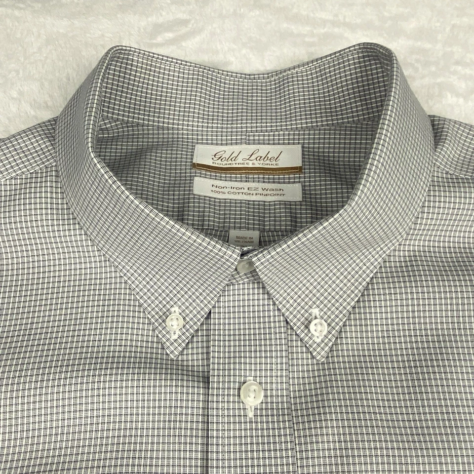 Roundtree & Yorke Gold Label Dress Shirt Mens 18.5-36/37 TALL Gray Check No Iron - Image 3 of 4