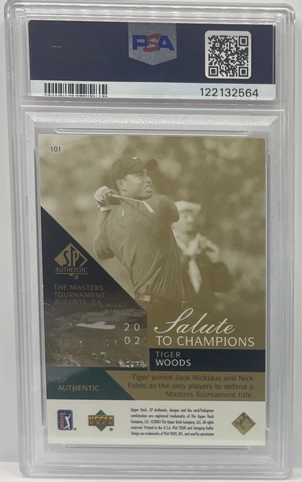 2003 SP Authentic Salute to Champions #066/100 Tiger Woods #101 PSA 7 NM GOAT - Image 2 of 2