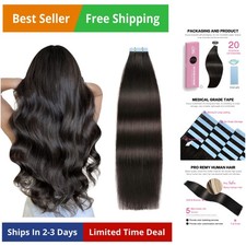 Tape in Hair Extensions Natural Black 100 Remy Human 20 inches 20pcs 50g/pac...