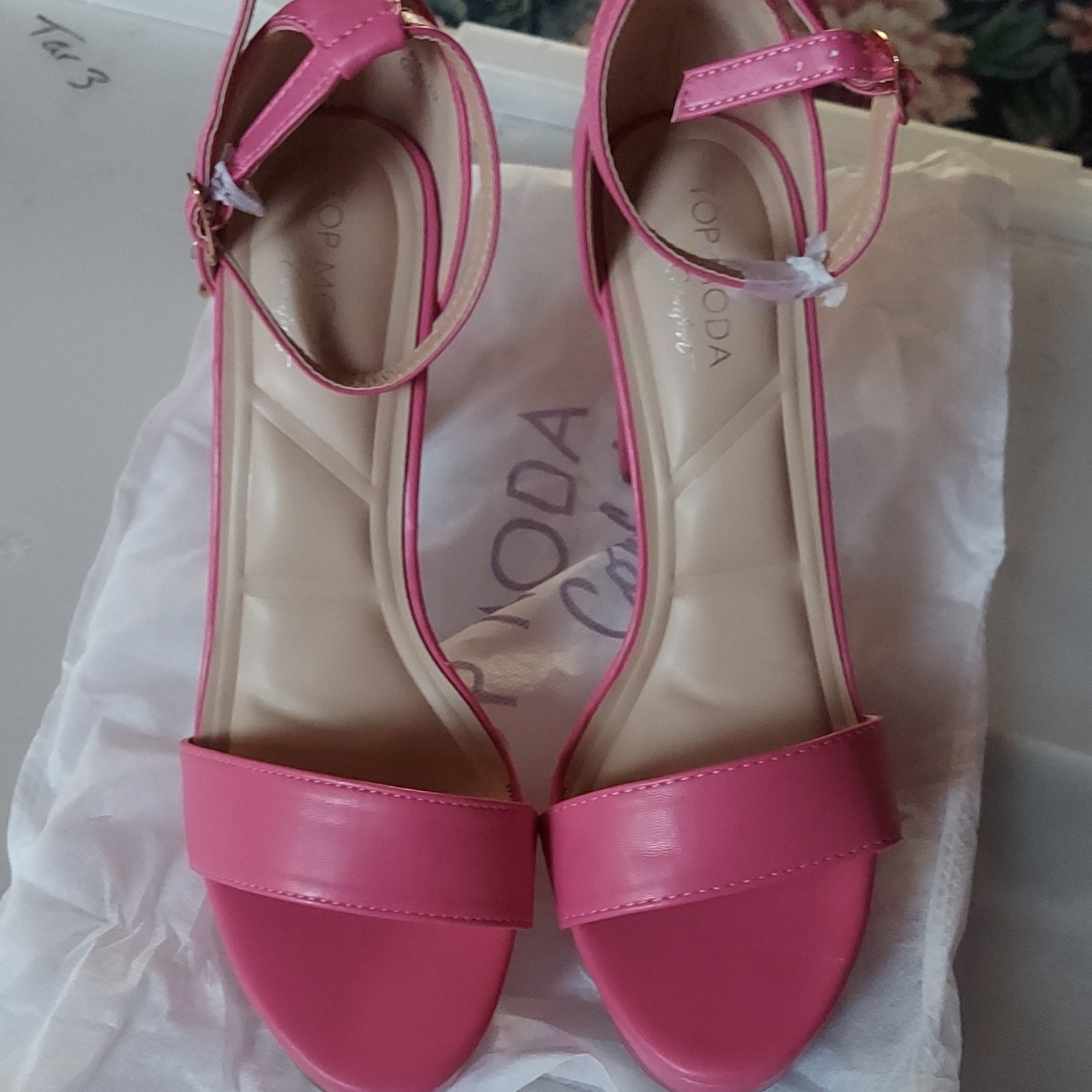 MODA Women Chunky Thick High Heels Sandals Platform Strap JASMINE Sparkly Pink