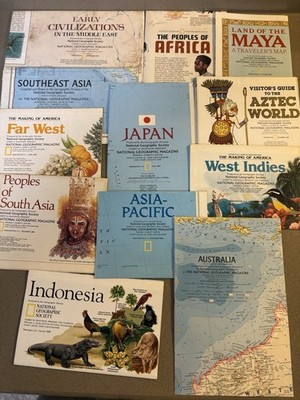 Vintage Lot 12 MAPS 1970-80s National Geographic Asia Africa Australia NOS